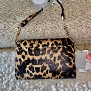 NWT. Nordstrom LEATHER leopard crossbody purse with gold chain. 3 pockets. NEW